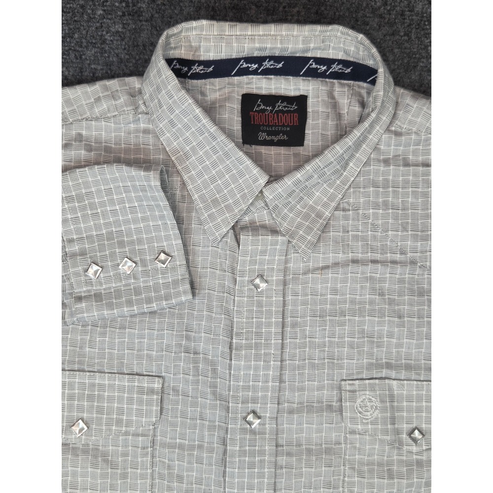 Wrangler George Strait Troubadour Shirt Mens XL Grey Plaid Western Snap